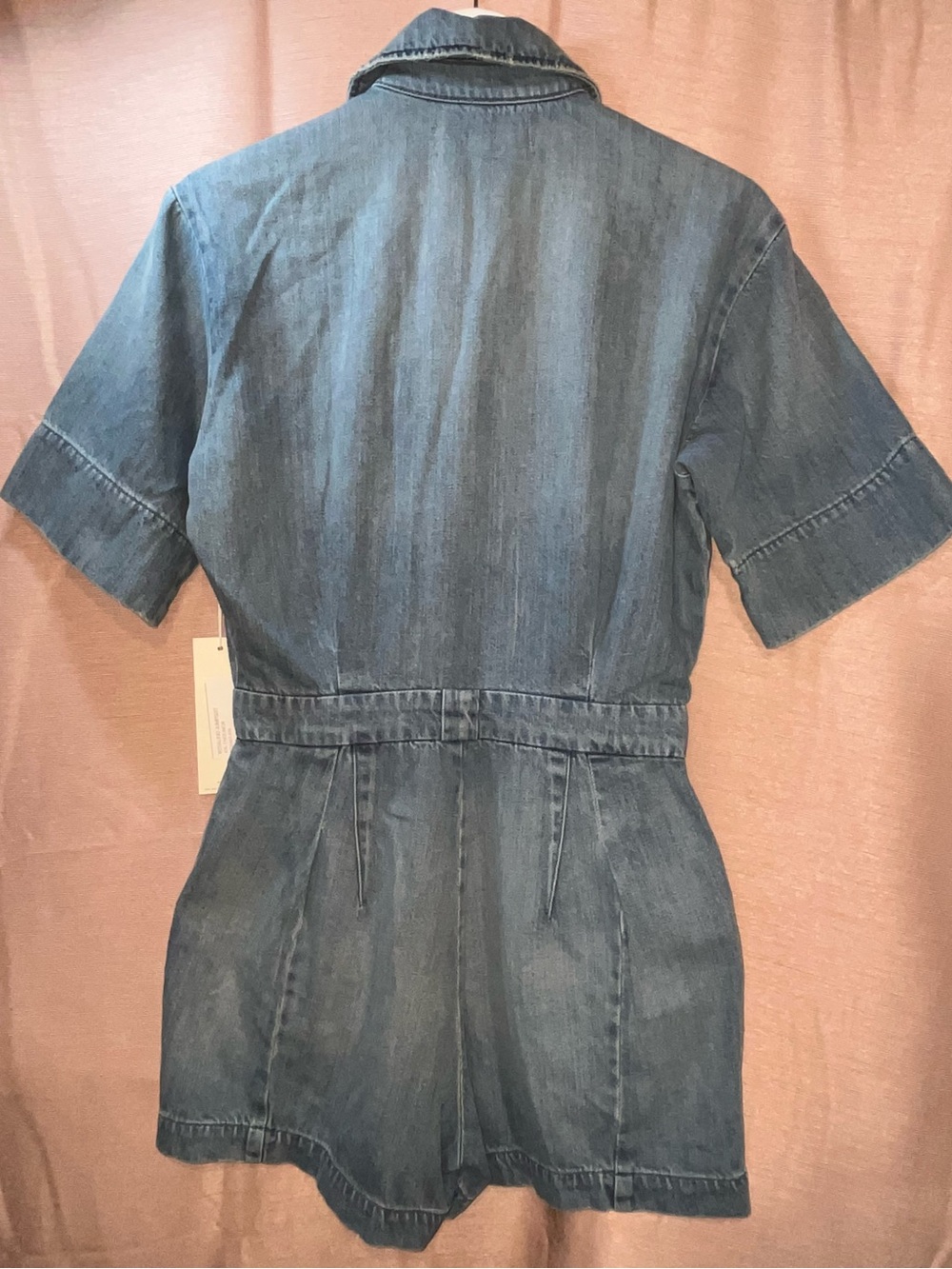 AMO Rosalind Jumpsuit Denim Short-Sleeve Shorts Romper - Picture 2 of 7